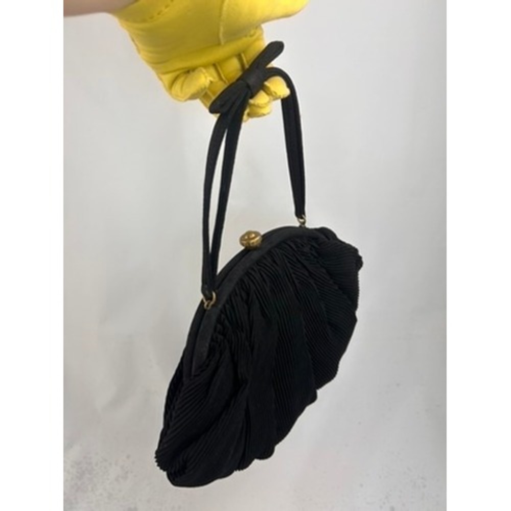Garay 1950s Black Pleated Evening Bag Kiss Lock Frame Vintage Handbag - Picture 7 of 7